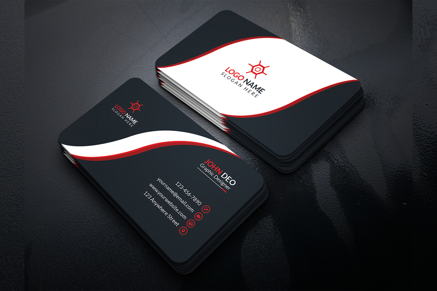 Creative Business Card Red Accent Design Template preview image.