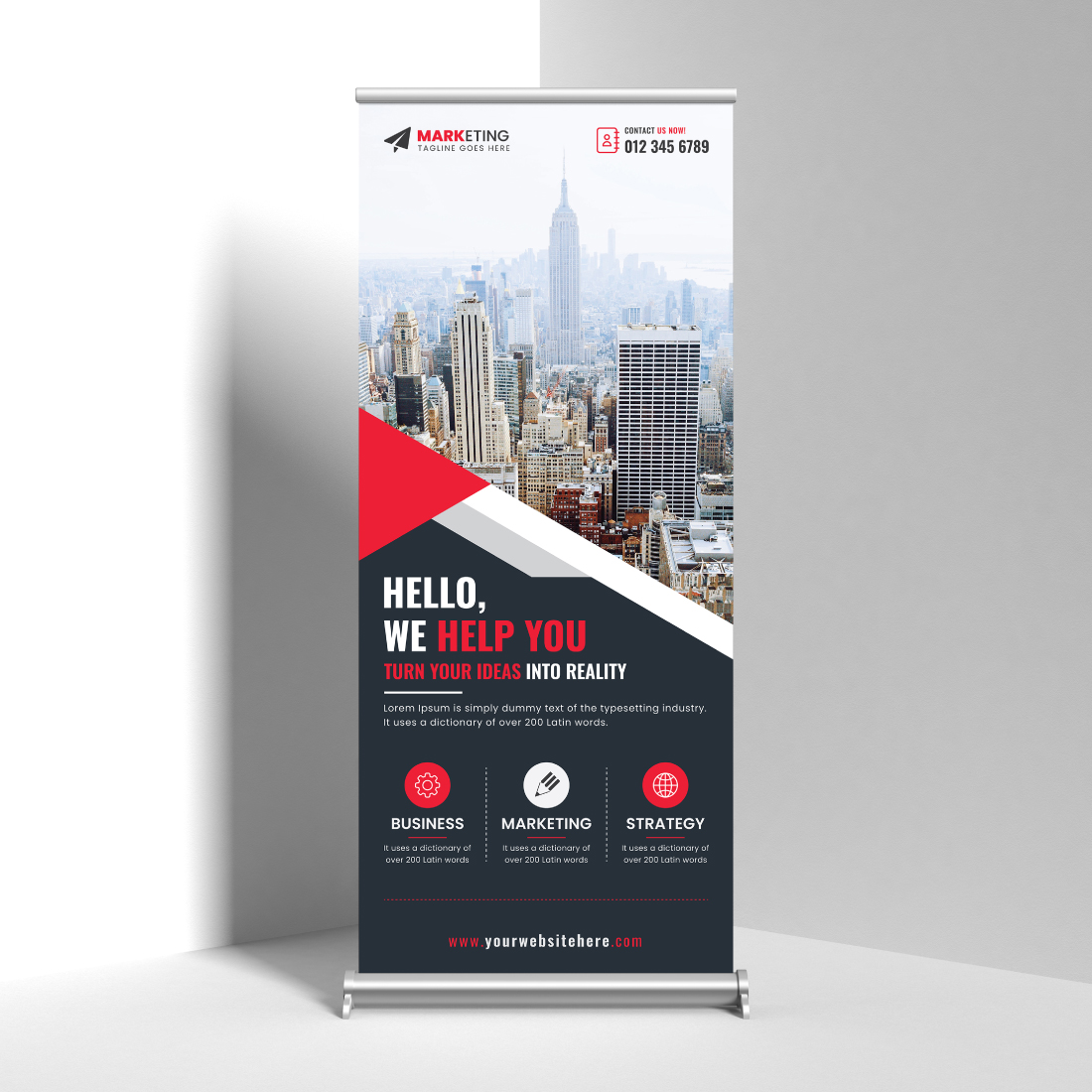 Image of corporate roll up banner in wonderful red design
