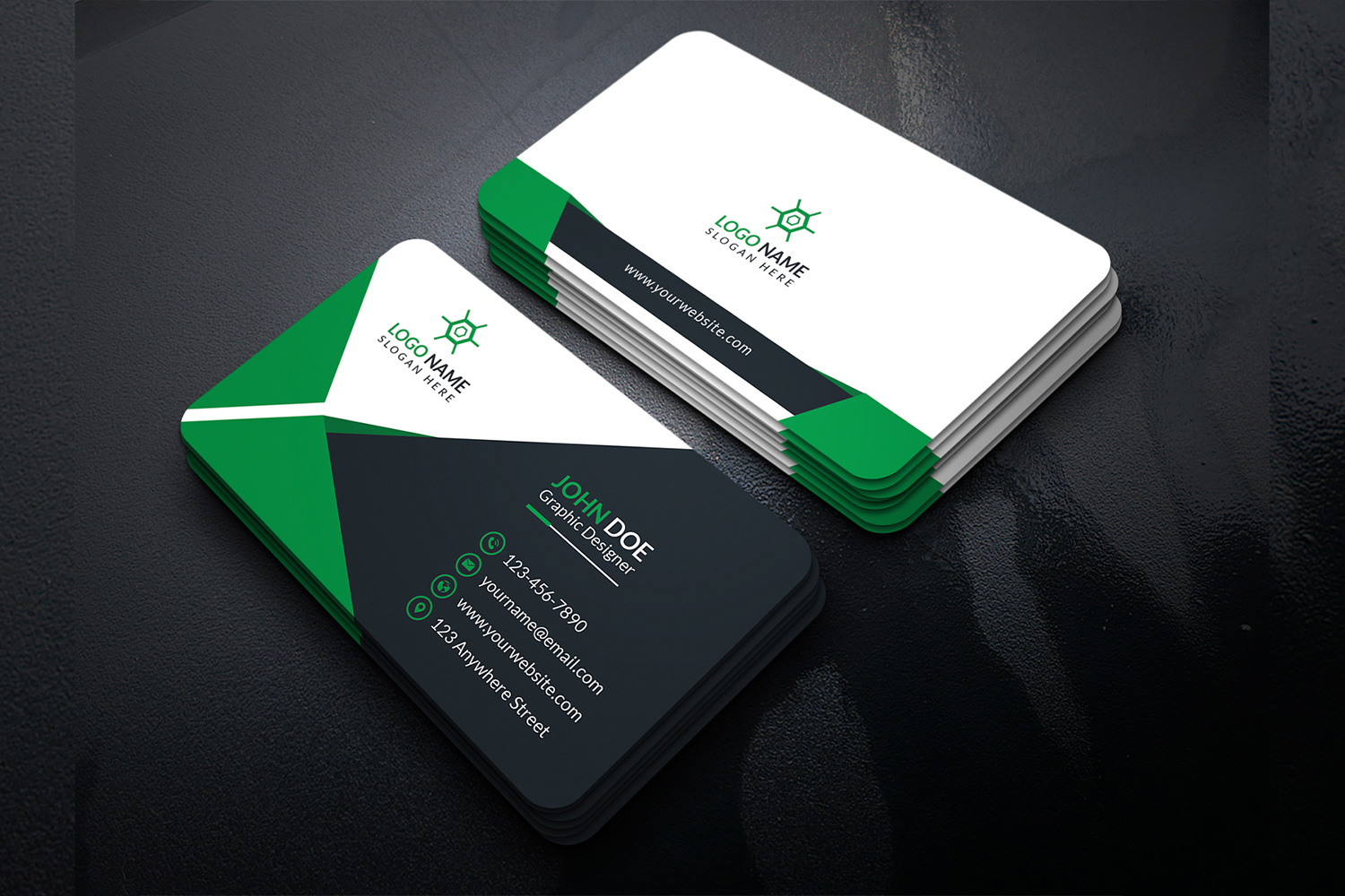 Corporate Business Card Green Design Template preview image.