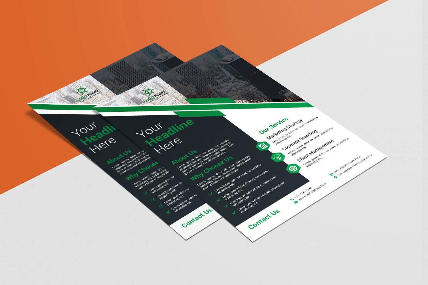 Professional Flyer Green Design Template preview image.