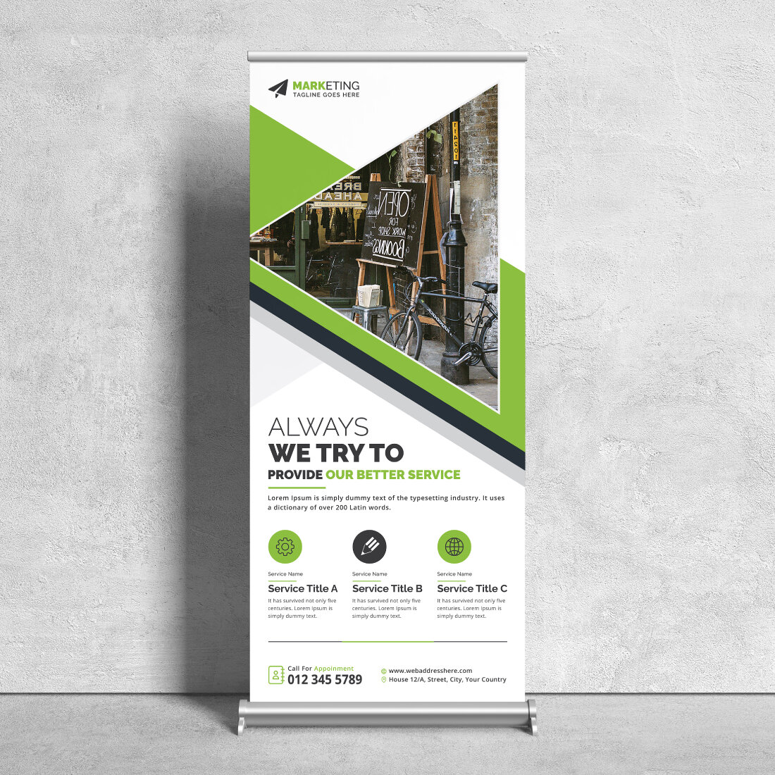 Image of corporate roll up banner in elegant green design