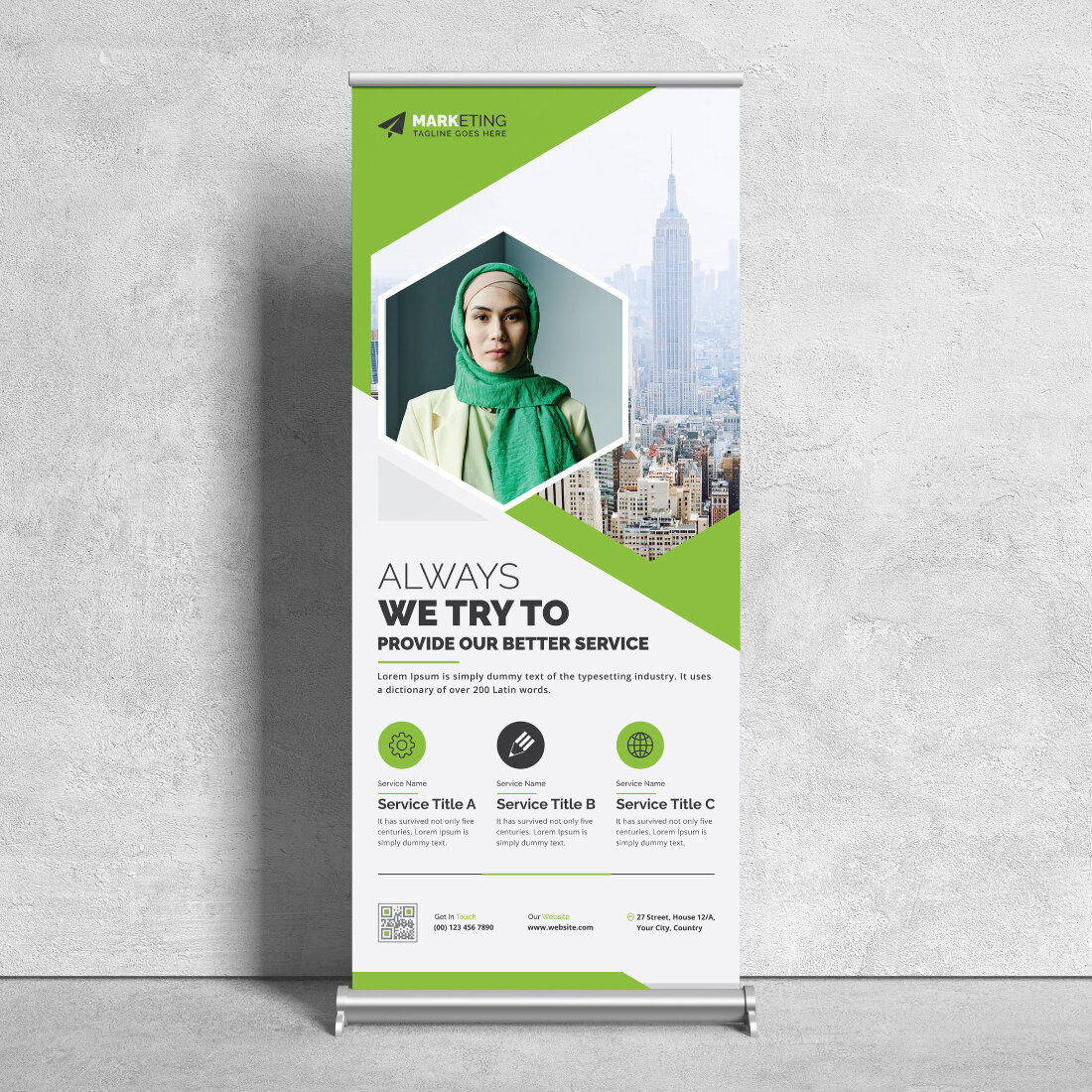 Image of corporate roll up banner in elegant green design