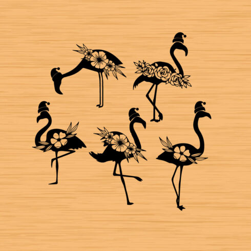 Set of black adorable flamingo images