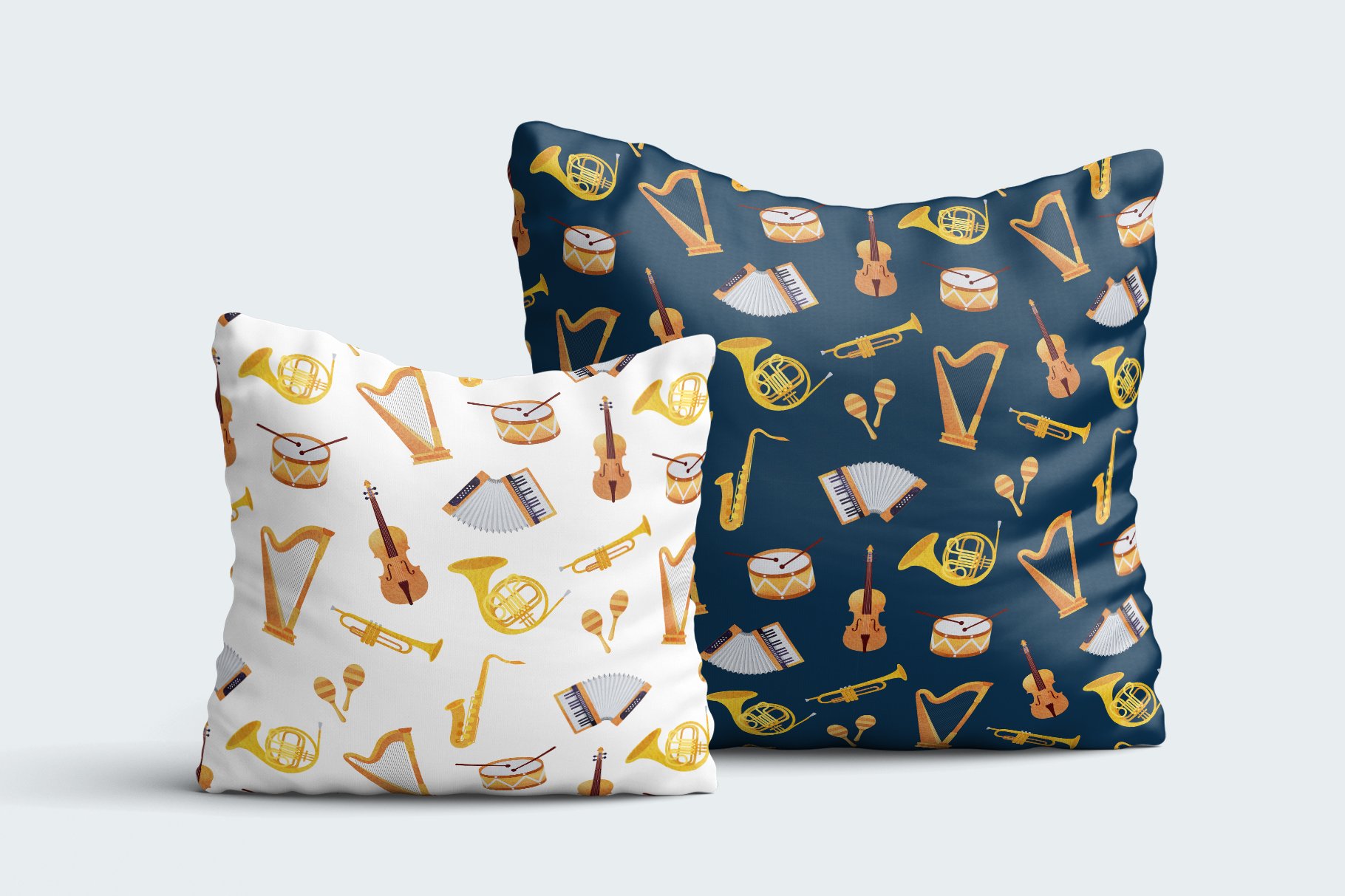 Decorate pillows with the music instruments print.