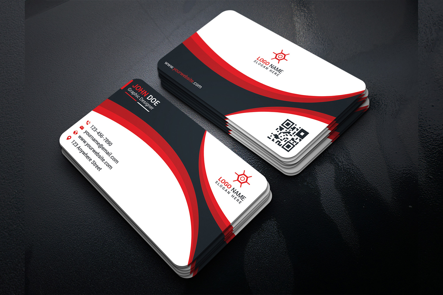 Business Card Red and White Modern Design Template preview image.