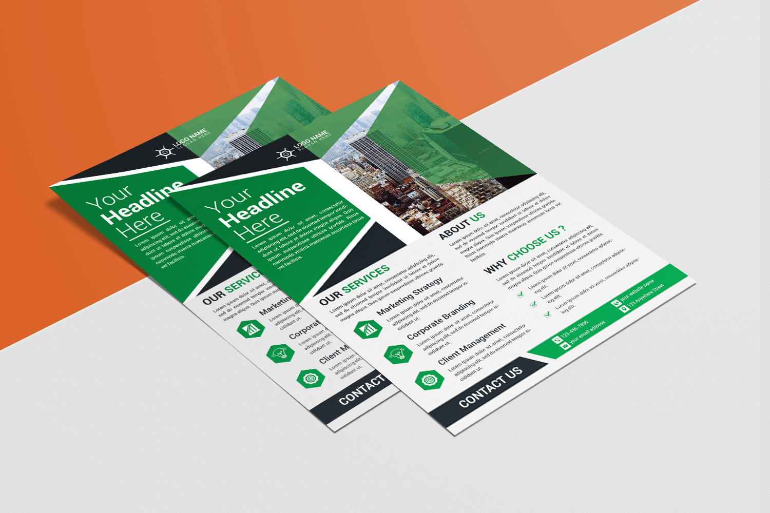 Modern Flyer Green Design Template preview image.