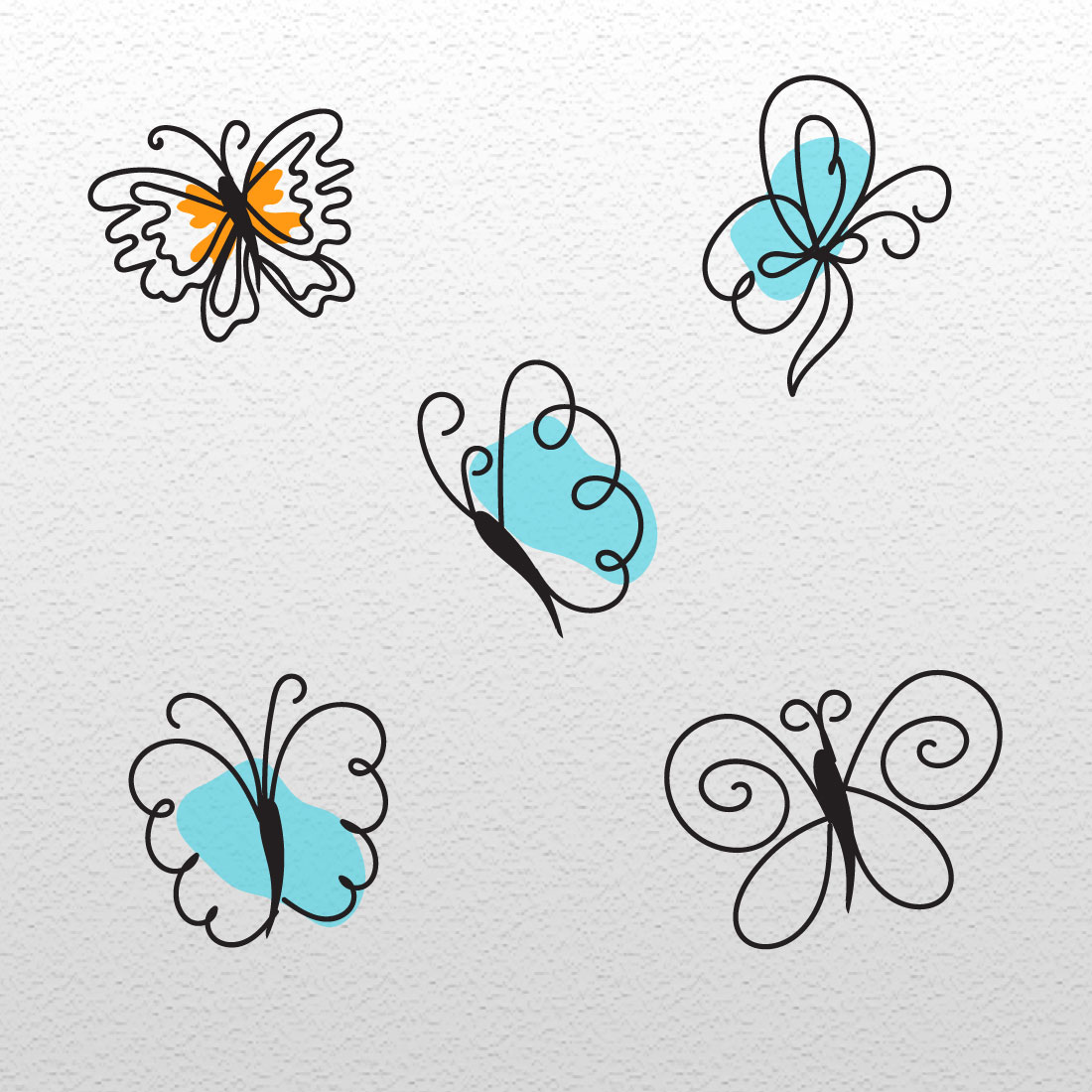 Set of four butterfly tattoos on a white background.