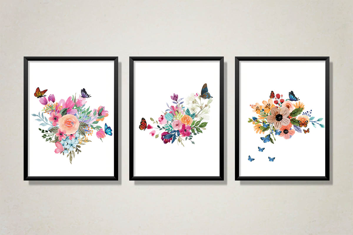 Three simple poster with flowers.