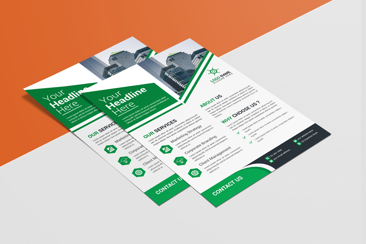 Flyer Corporate Green Design Template preview image.