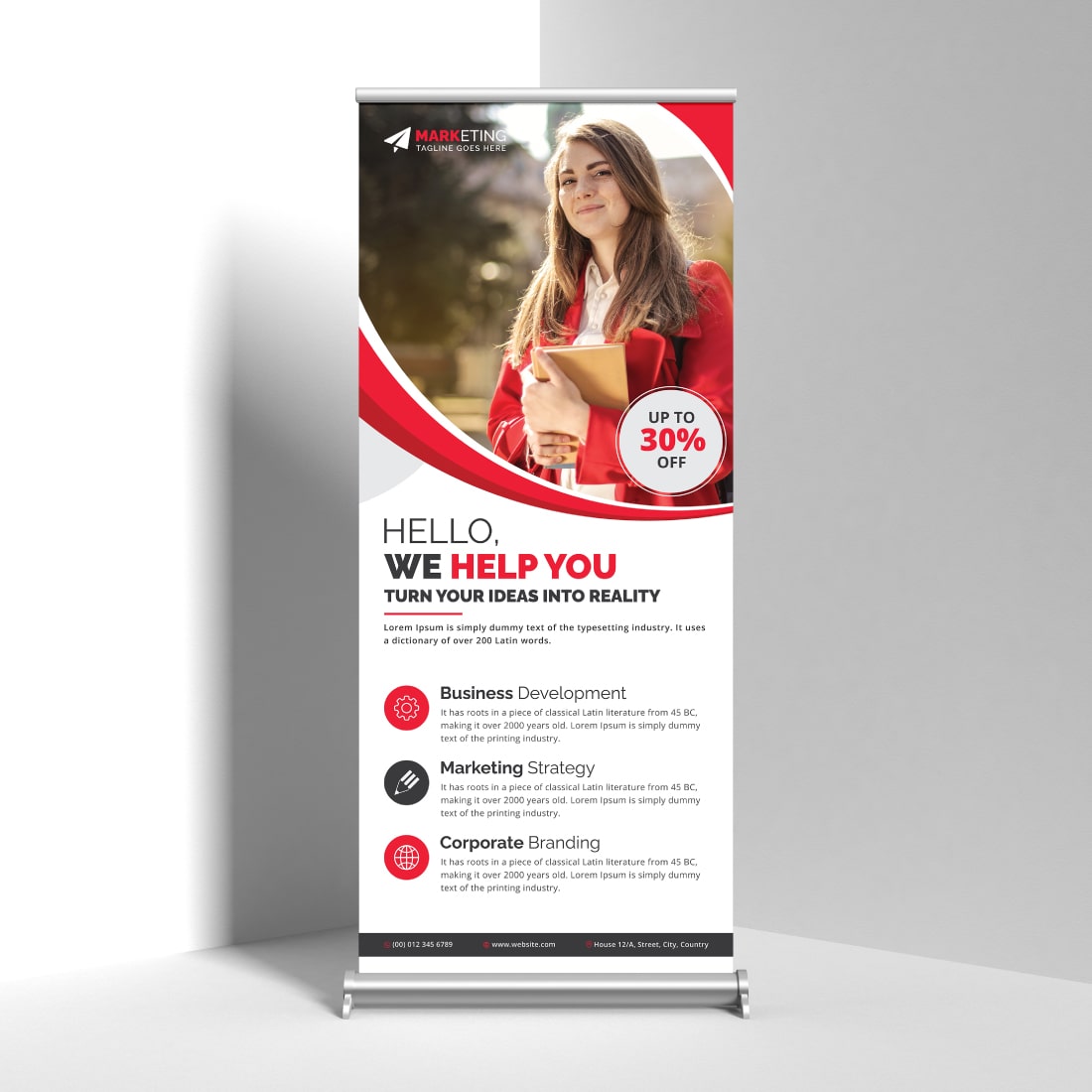 Image of corporate roll up banner in wonderful red design