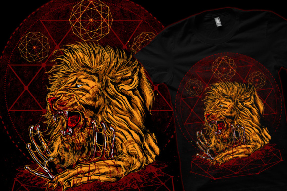 Angry gold lion for t-shirt.