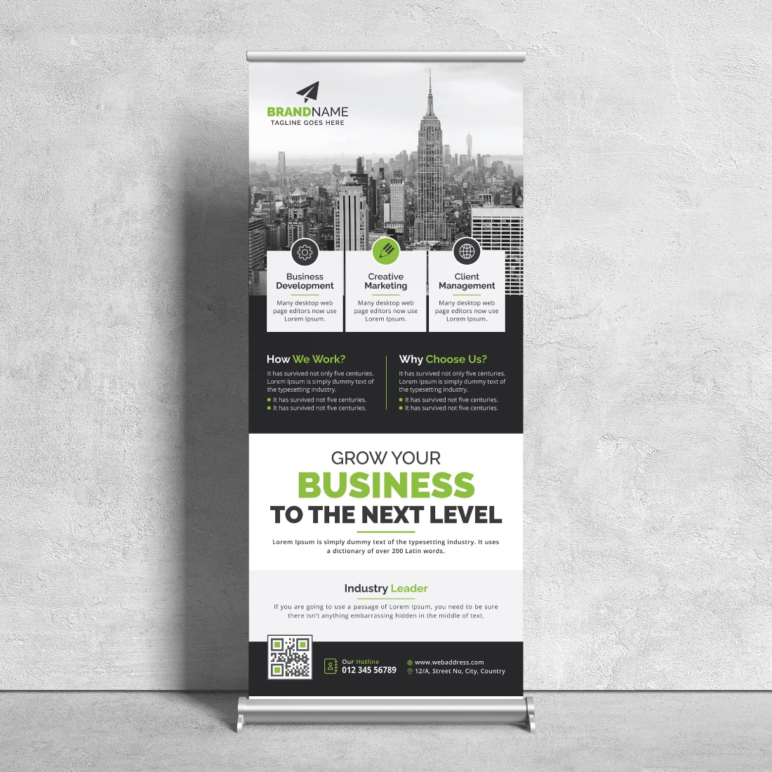 Image of a corporate roll up banner in a beautiful green design