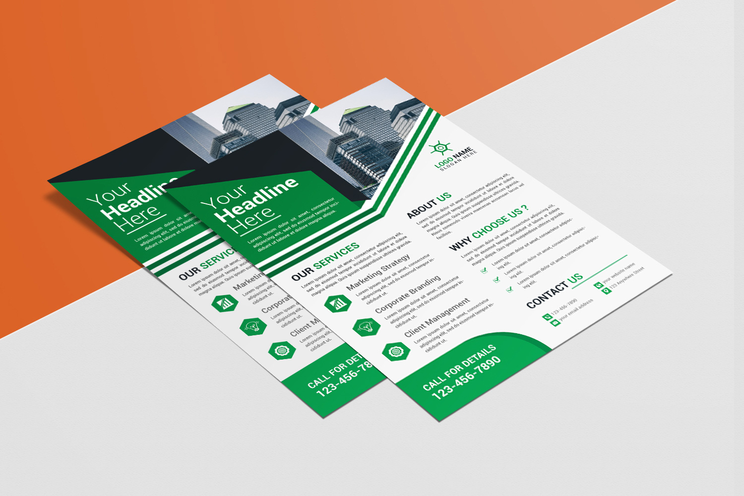 Professional Flyer Green Design Template preview image.