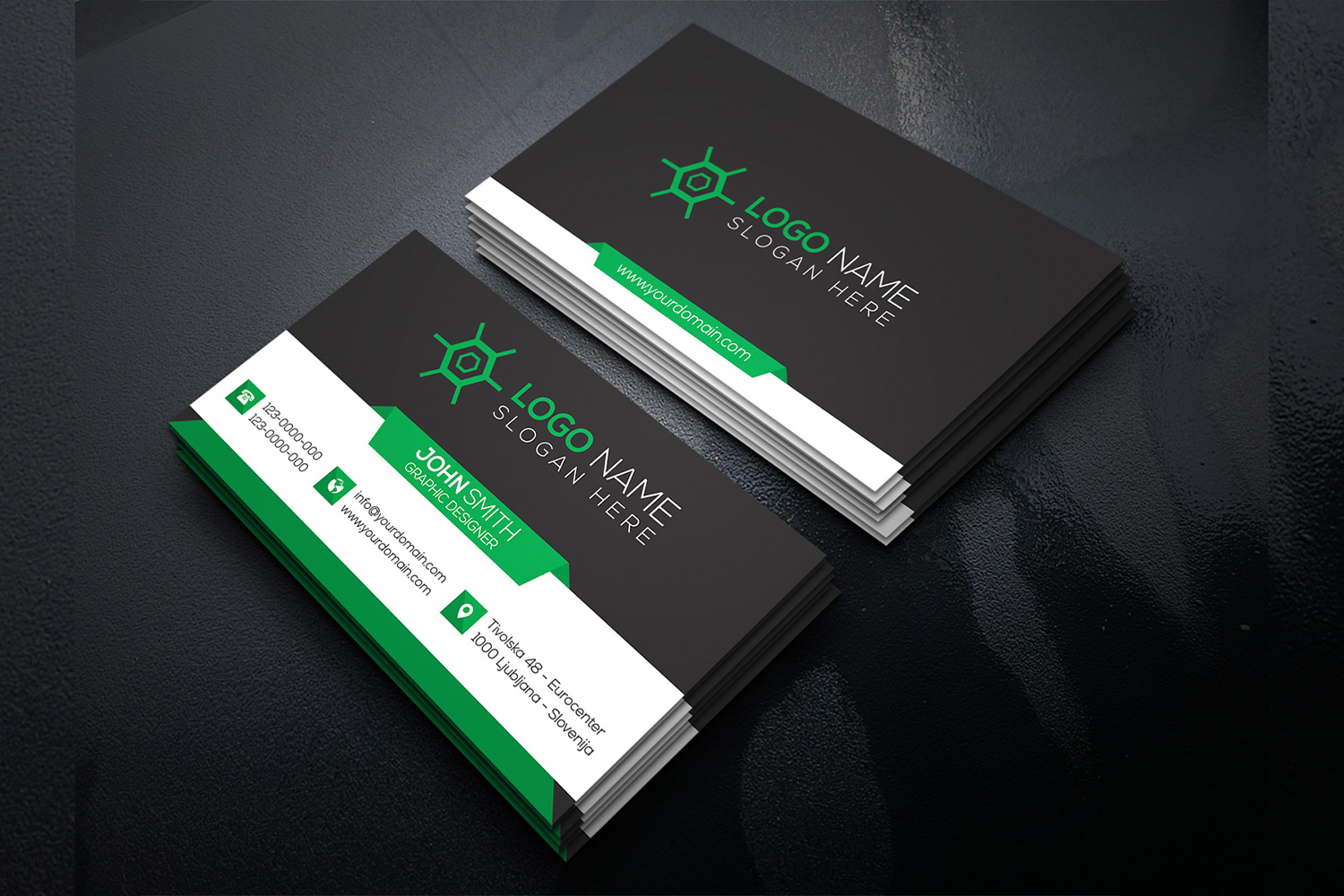 Corporate Business Card Green Design Template pinterest image.