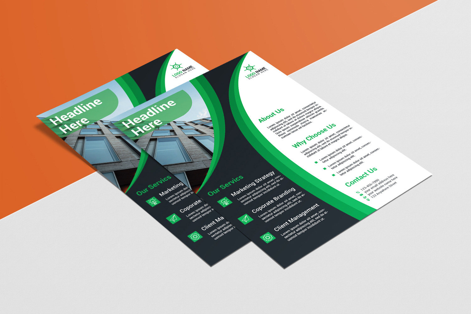 Professional Flyer Green Design Template preview image.