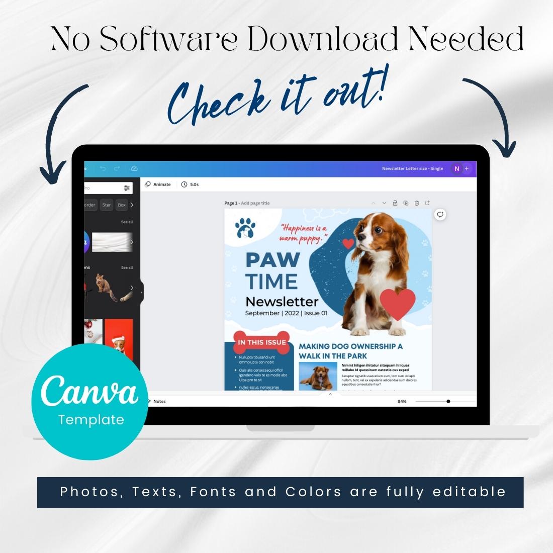 Newsletter Canva Template For Dog Pets preview image.