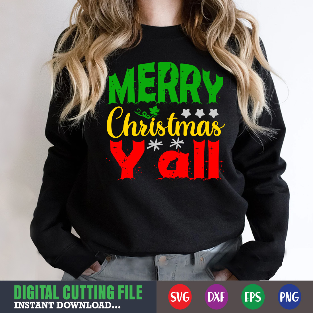 Image of a sweatshirt with a charming inscription Merry Christmas Yall.