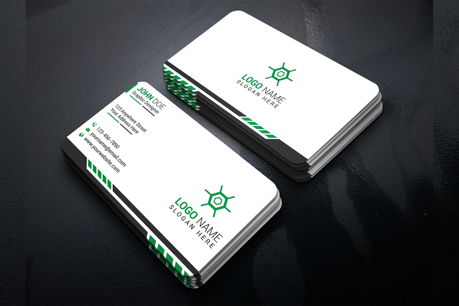 Minimal Business Card Template Green Accent Design preview image.