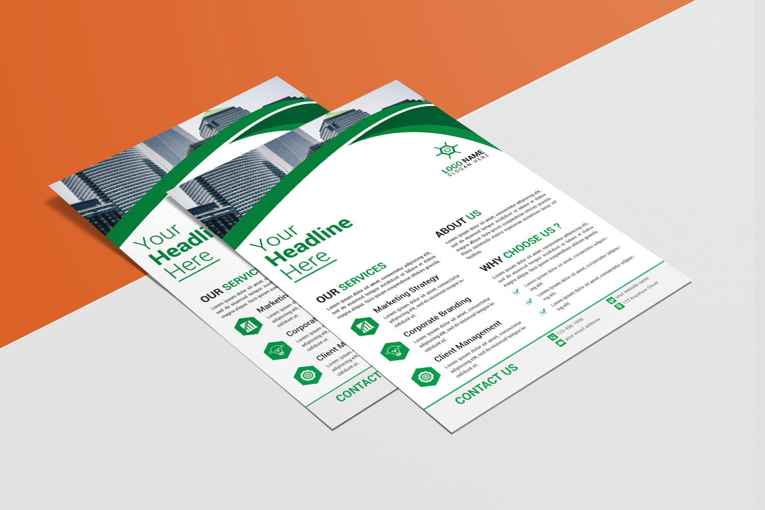 Creative Flyer Green Design Template preview image.