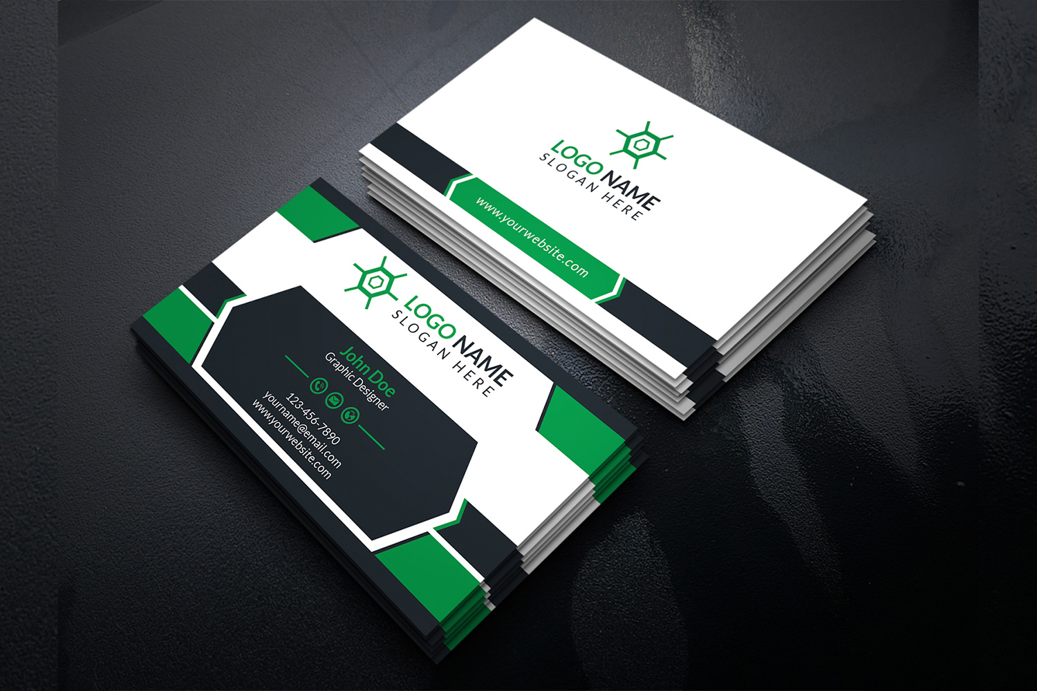 Corporate Business Card Design Green Accent Template preview image.