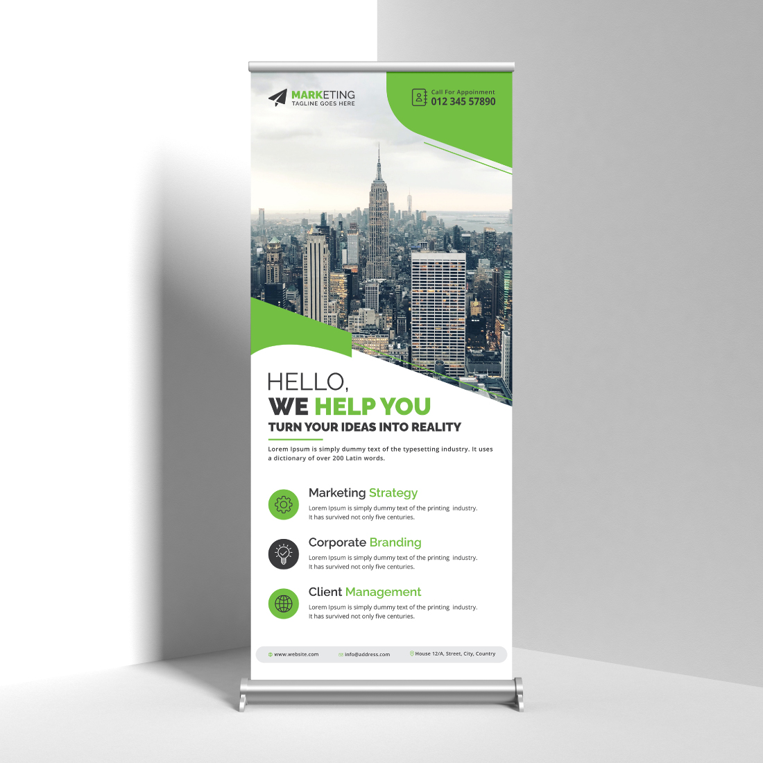 Image of corporate roll up banner in elegant green design