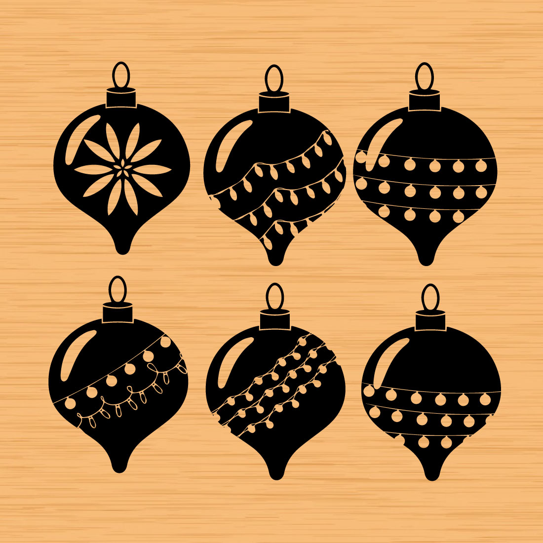 Set of black adorable images of Christmas tree ornaments