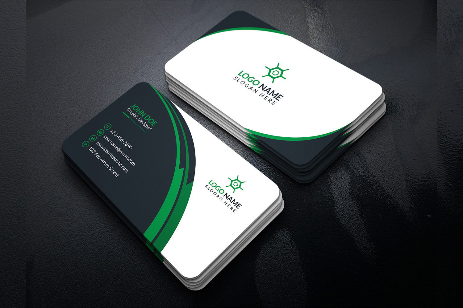 Creative Business Card Green Design Template preview image.