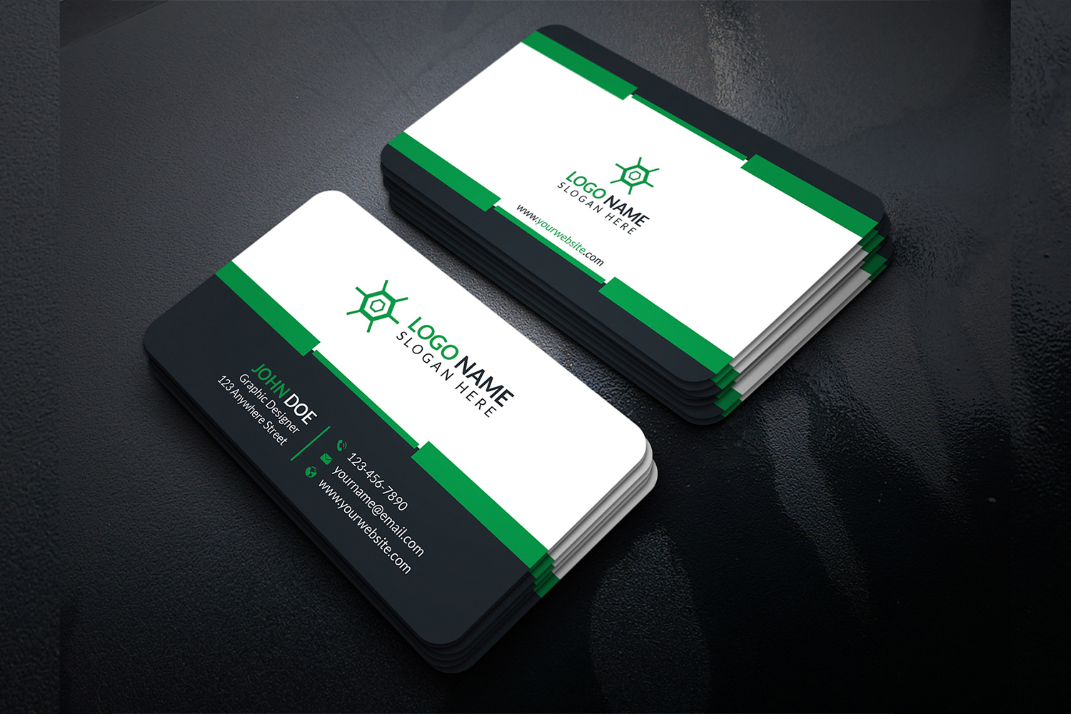 Business Card Minimal Design Template Green preview image.