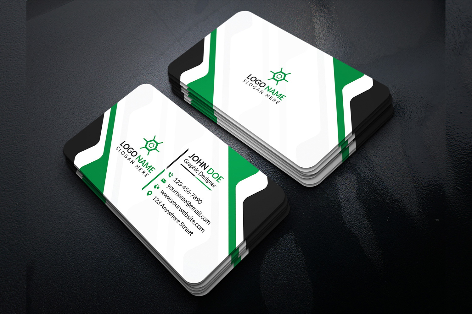 Minimal Business Card Green Design Template preview image.