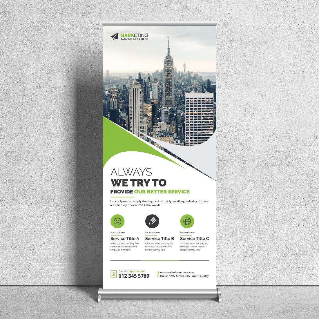 Image of corporate roll up banner in elegant green design