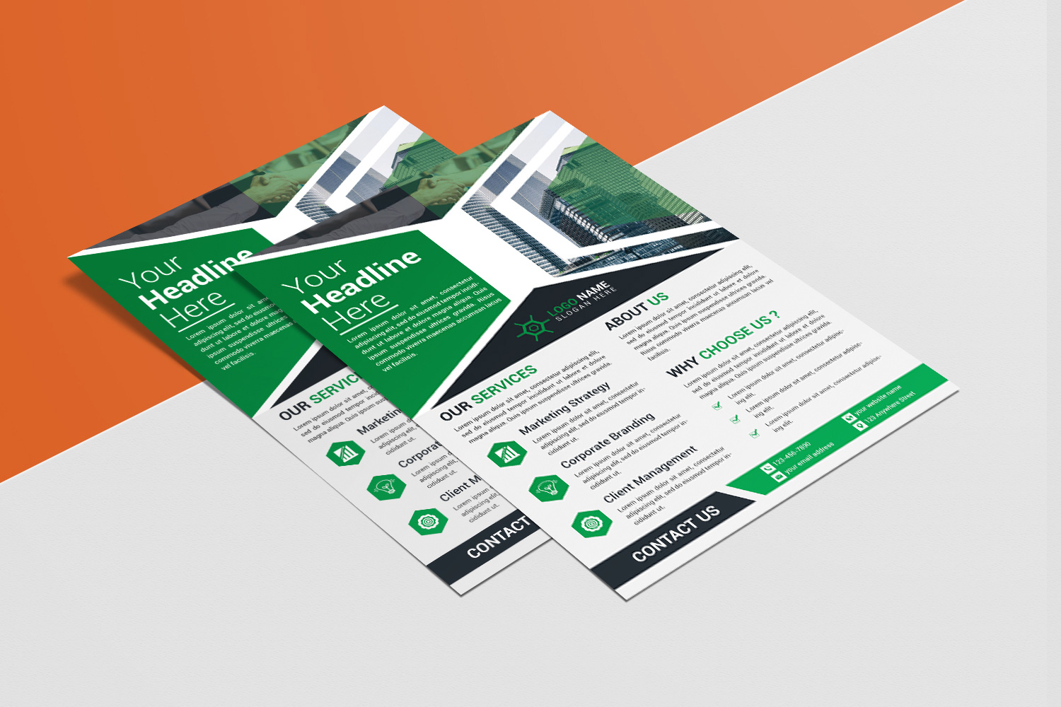 Professional Flyer Green Template Design preview image.