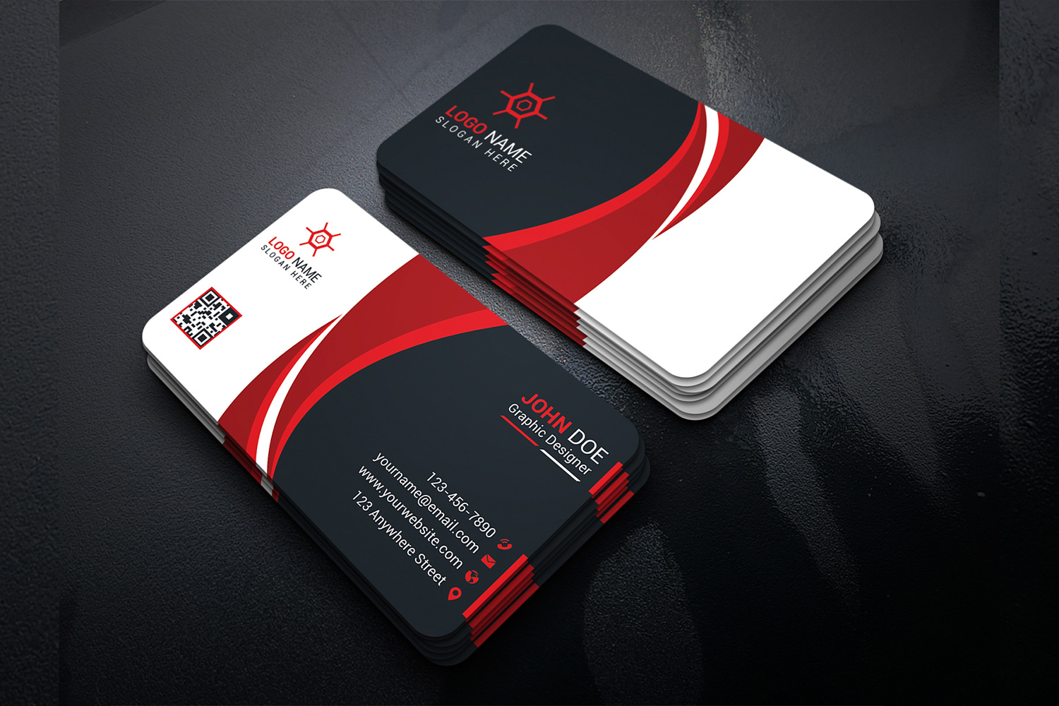 Business Card Red Creative Design Template preview image.