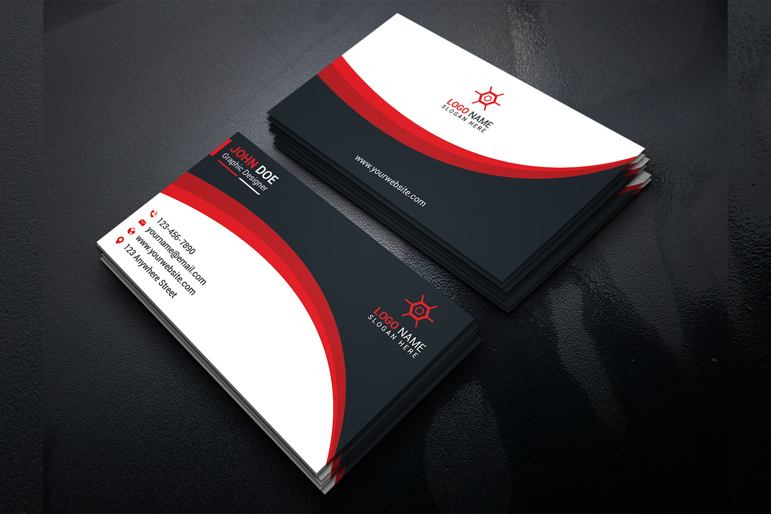 Creative Red Business Card Template Design preview image.