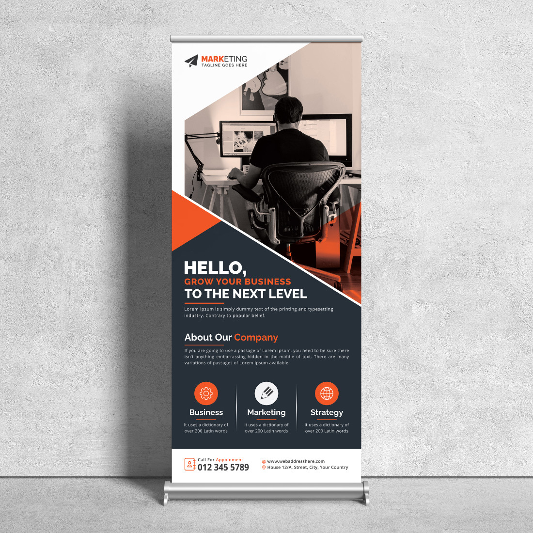 Image of corporate roll up banner in wonderful red design