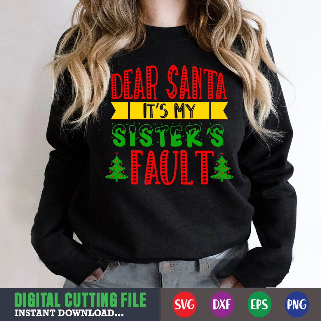 Sweatshirt image with a charming inscription Dear Santa Its My Sisters Fault.