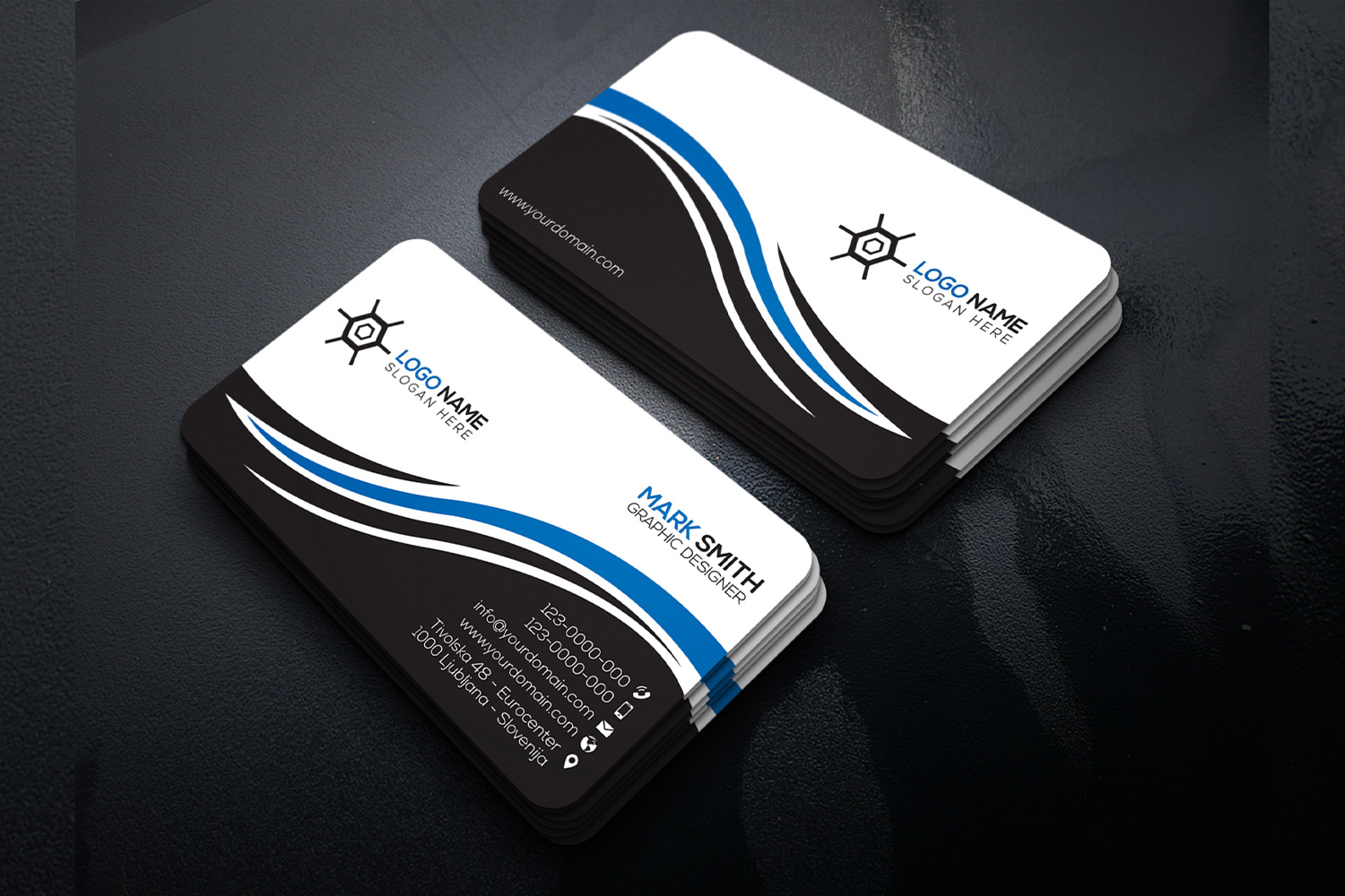 Stylish Business Card Design Template black version.