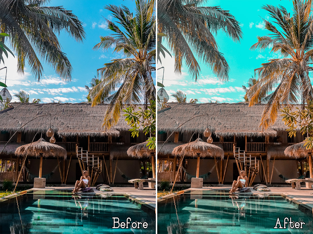 Turquoise water and palms.