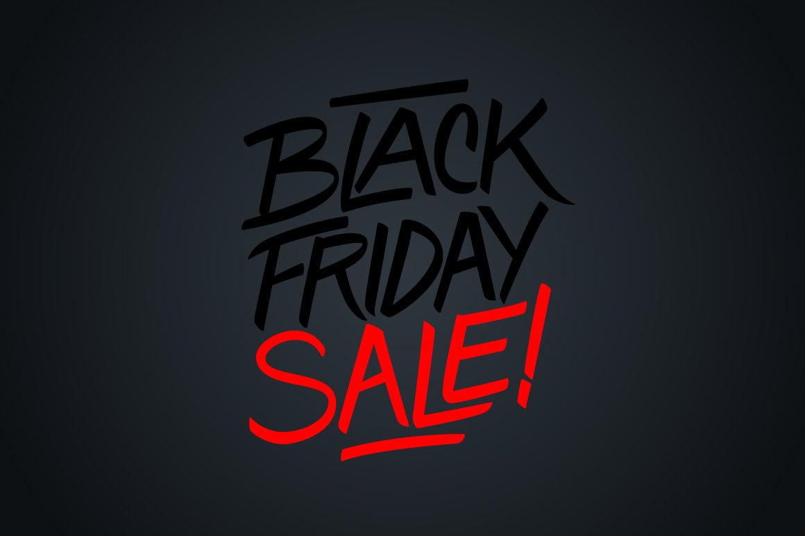 Dark matte background with black Friday lettering and sale in a classic red.