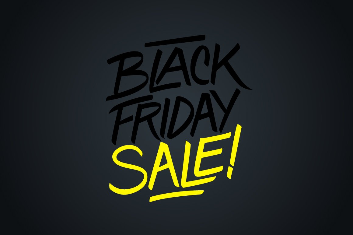 Dark matte background with black Friday lettering and sale in yellow.