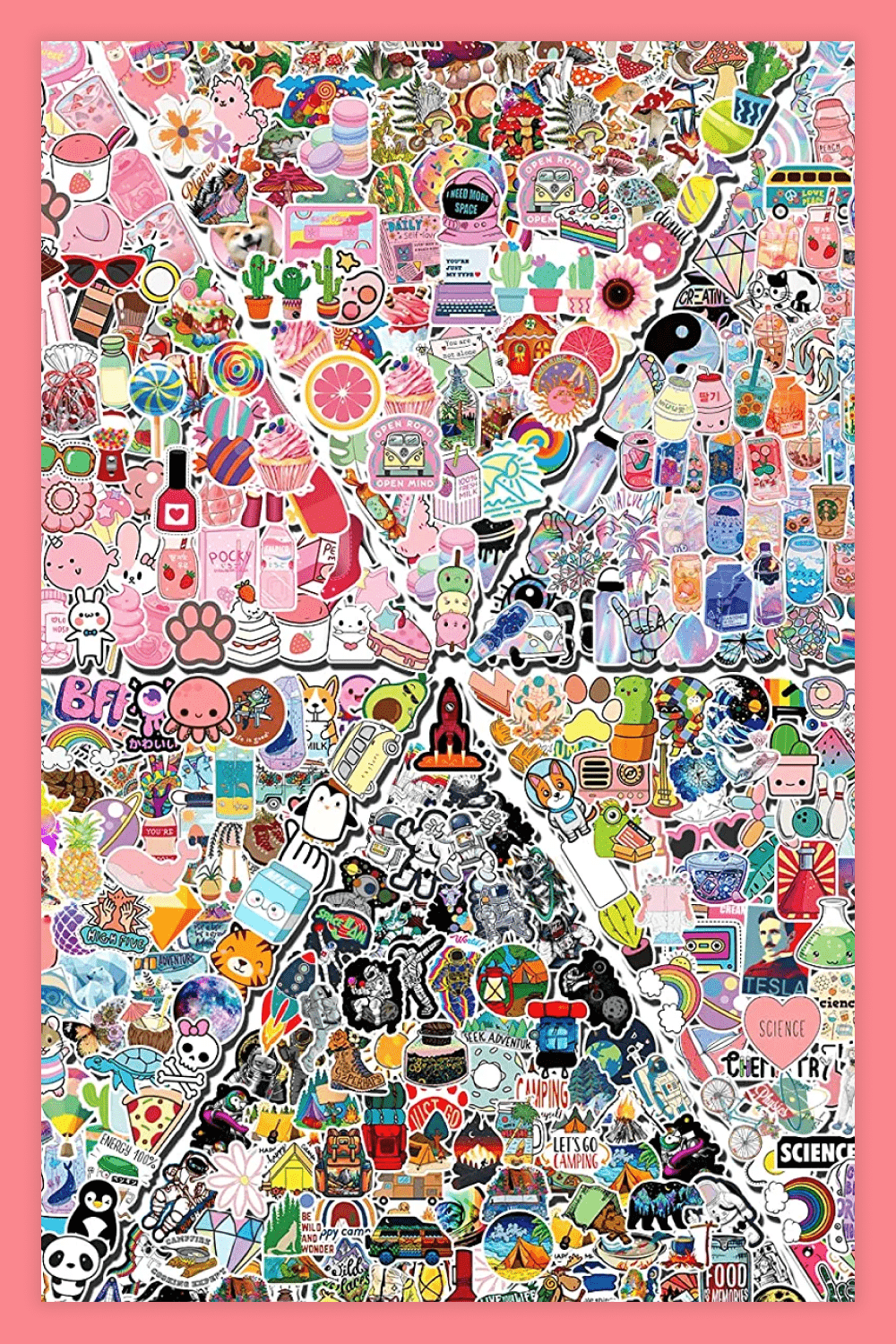 Collage with 600 PCS Stickers Pack.