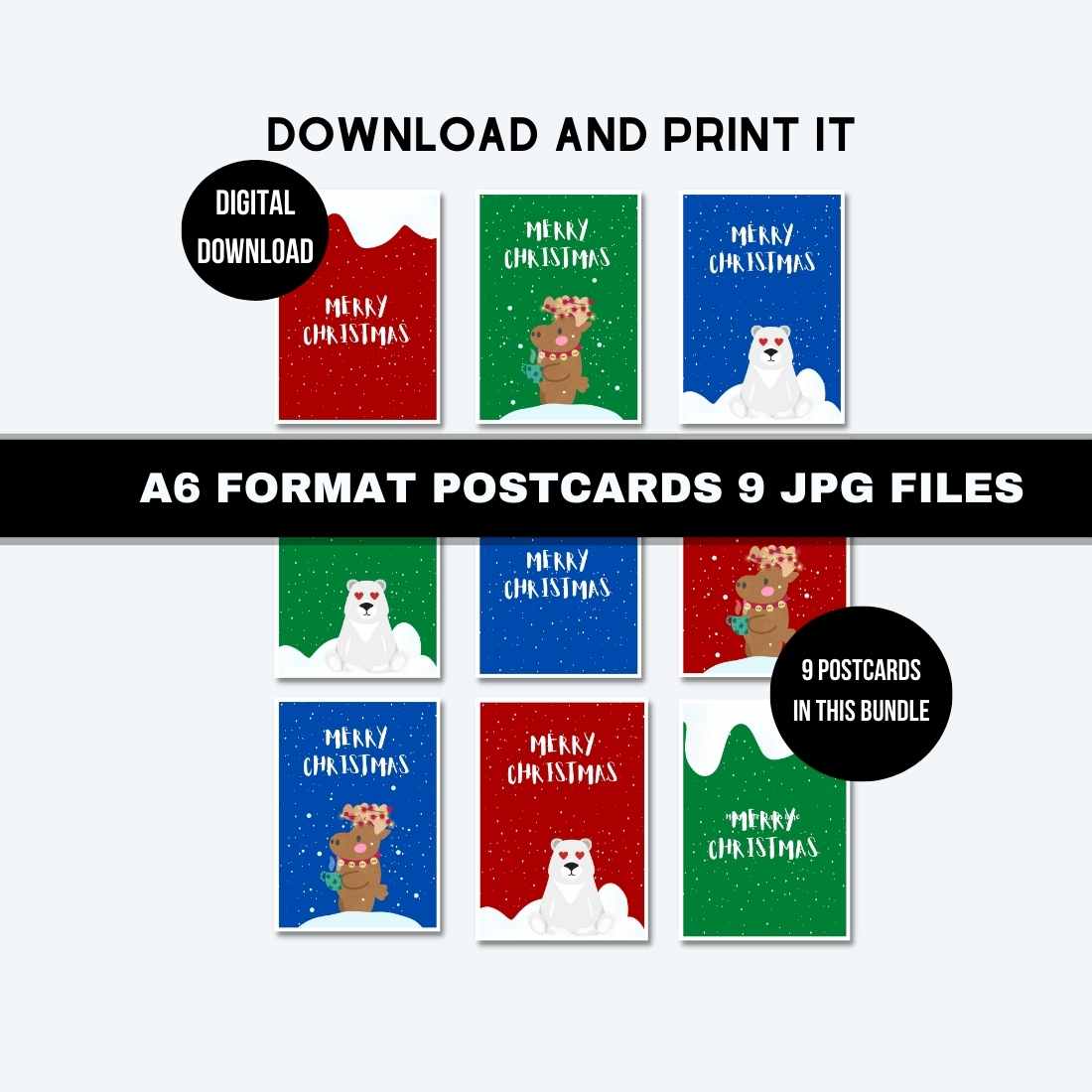 Christmas Printable Postcards Bundle main cover image.