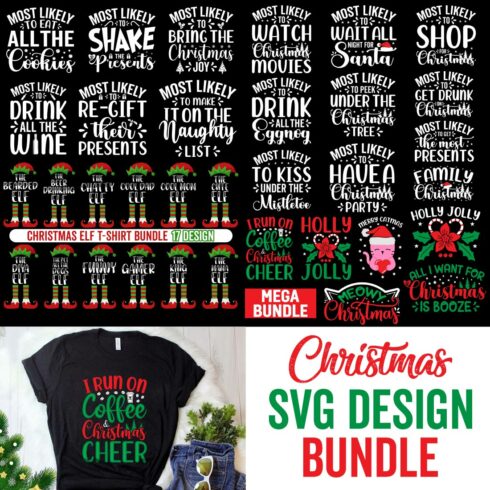 Christmas Typography SVG Bundle T-Shirt Design cover image.