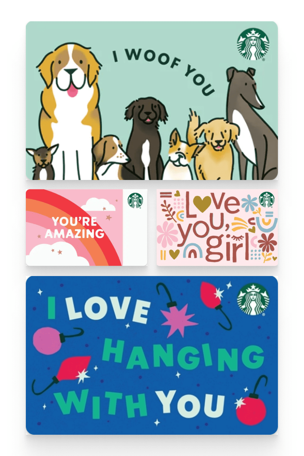 Collage with Starbucks gift cards.