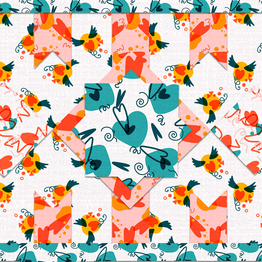 A selection of colorful images of patterns with a heart.