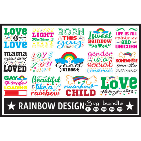 A set of gorgeous images for prints on the theme of the rainbow