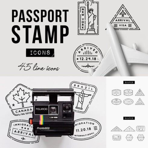 45 Passport Stamp Icons - Travel.