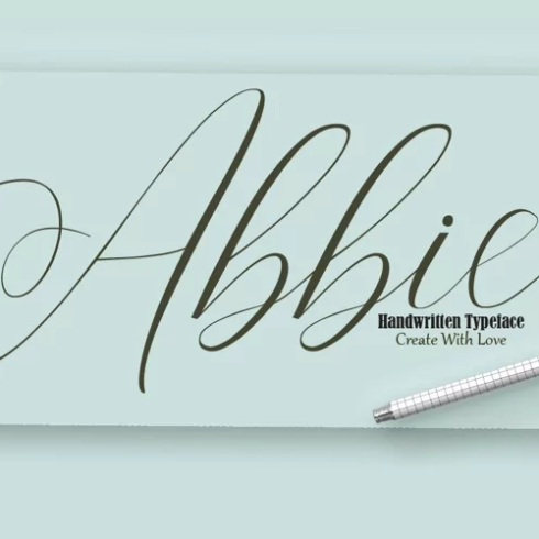 Handwritten typeface “Abbie” on a mint background.