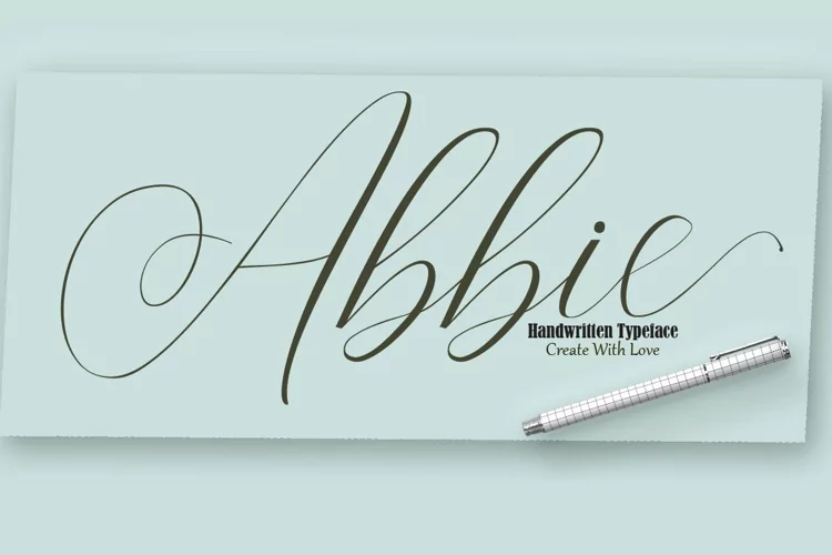 Handwritten typeface “Abbie” on a mint background.