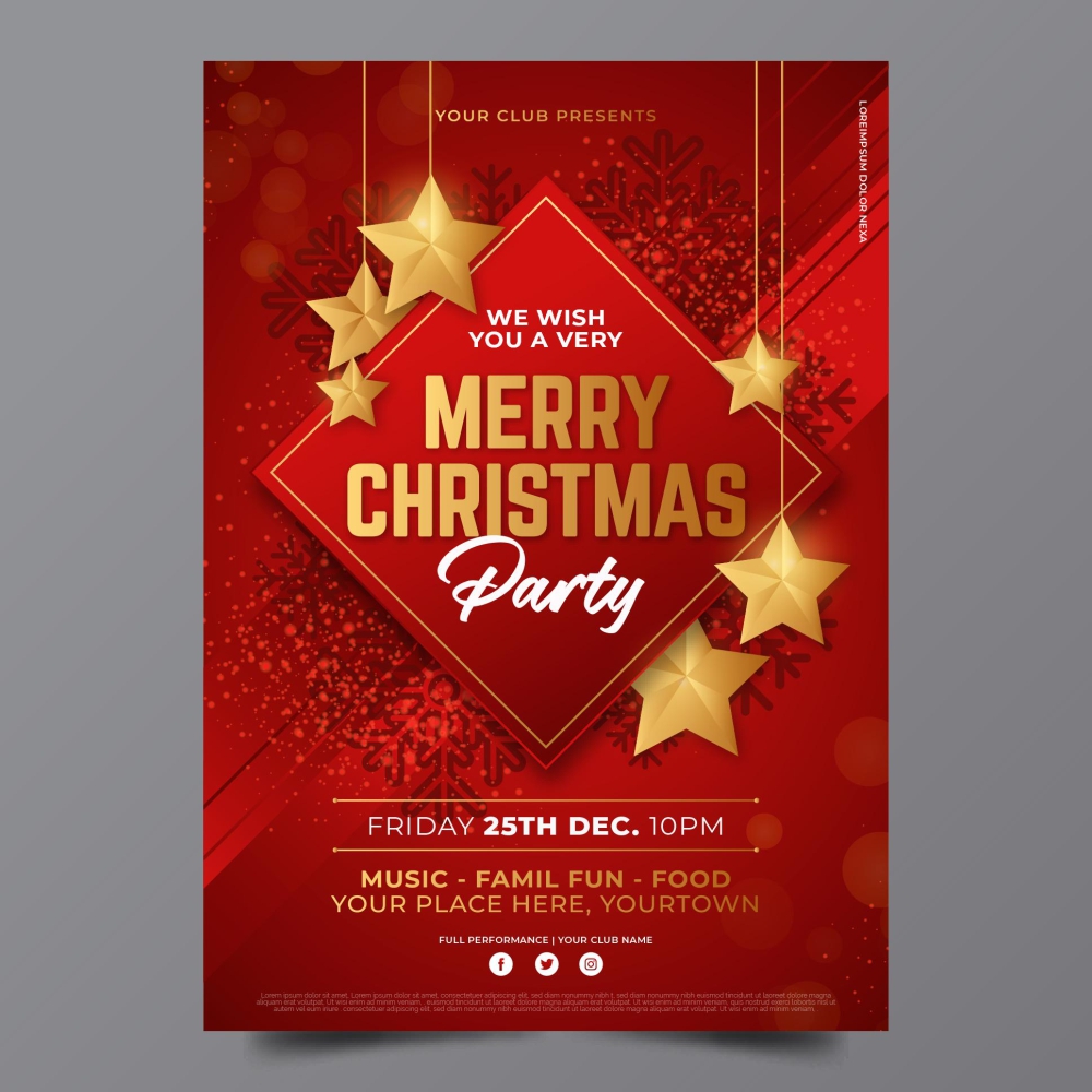 Christmas Party Red Poster Flyer Templates preview image.