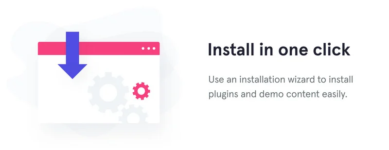 Black lettering "Install in one click" and colorful icon on a white background.